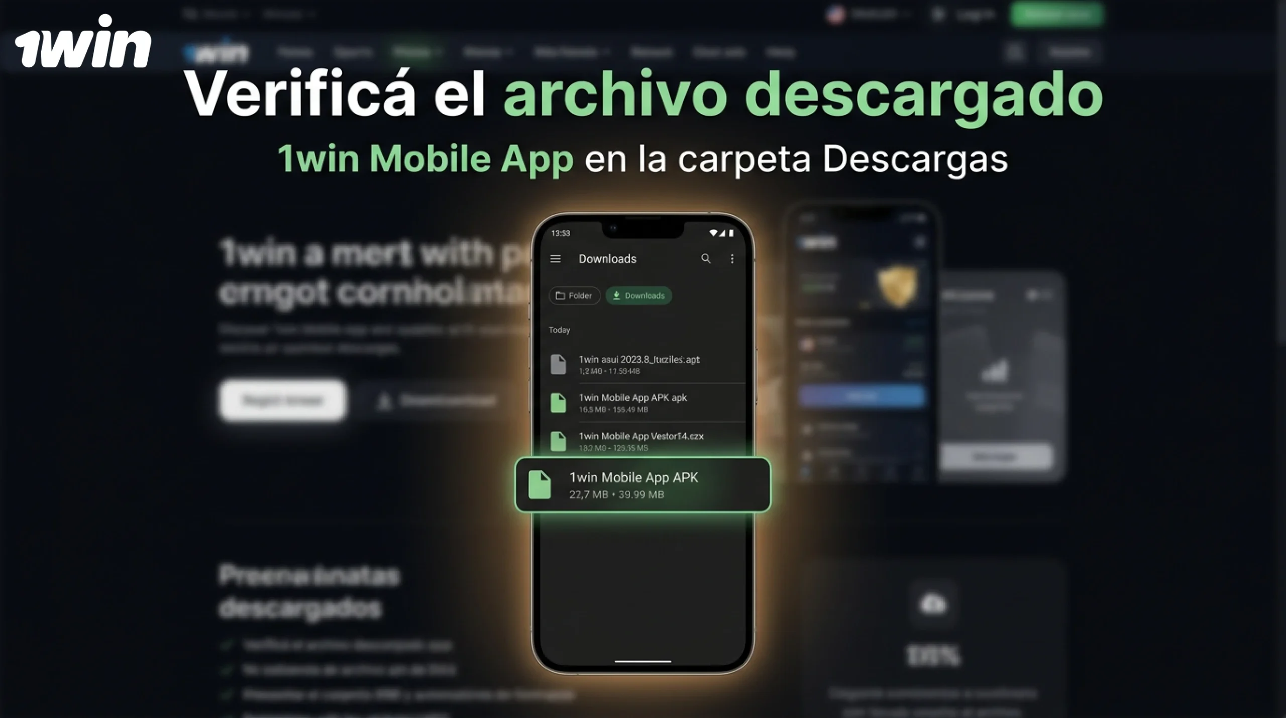 Comprueba la carpeta de descargas para asegurarte de que el archivo de la aplicación móvil 1win se ha guardado correctamente