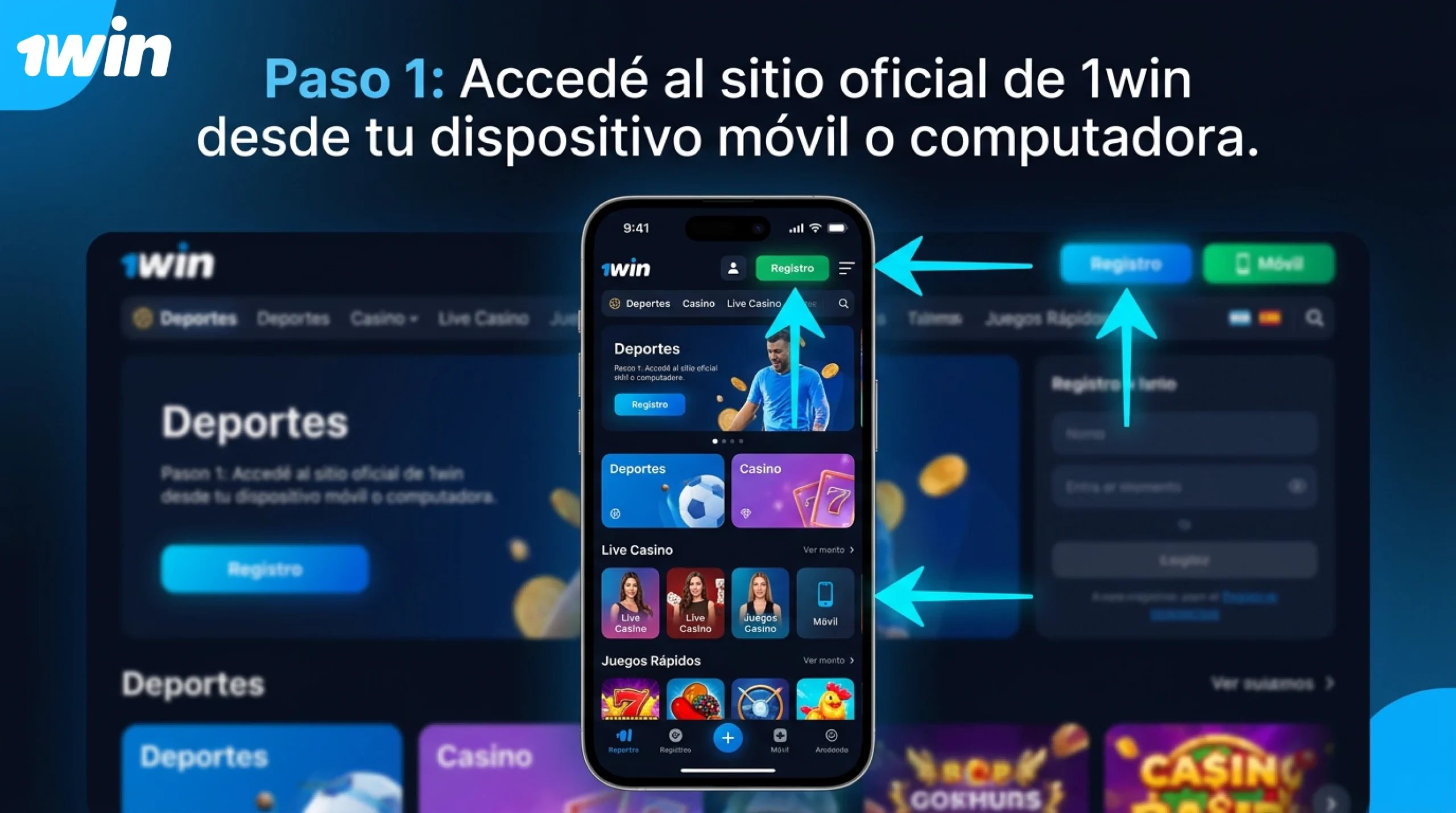 Accedé al sitio oficial de 1win