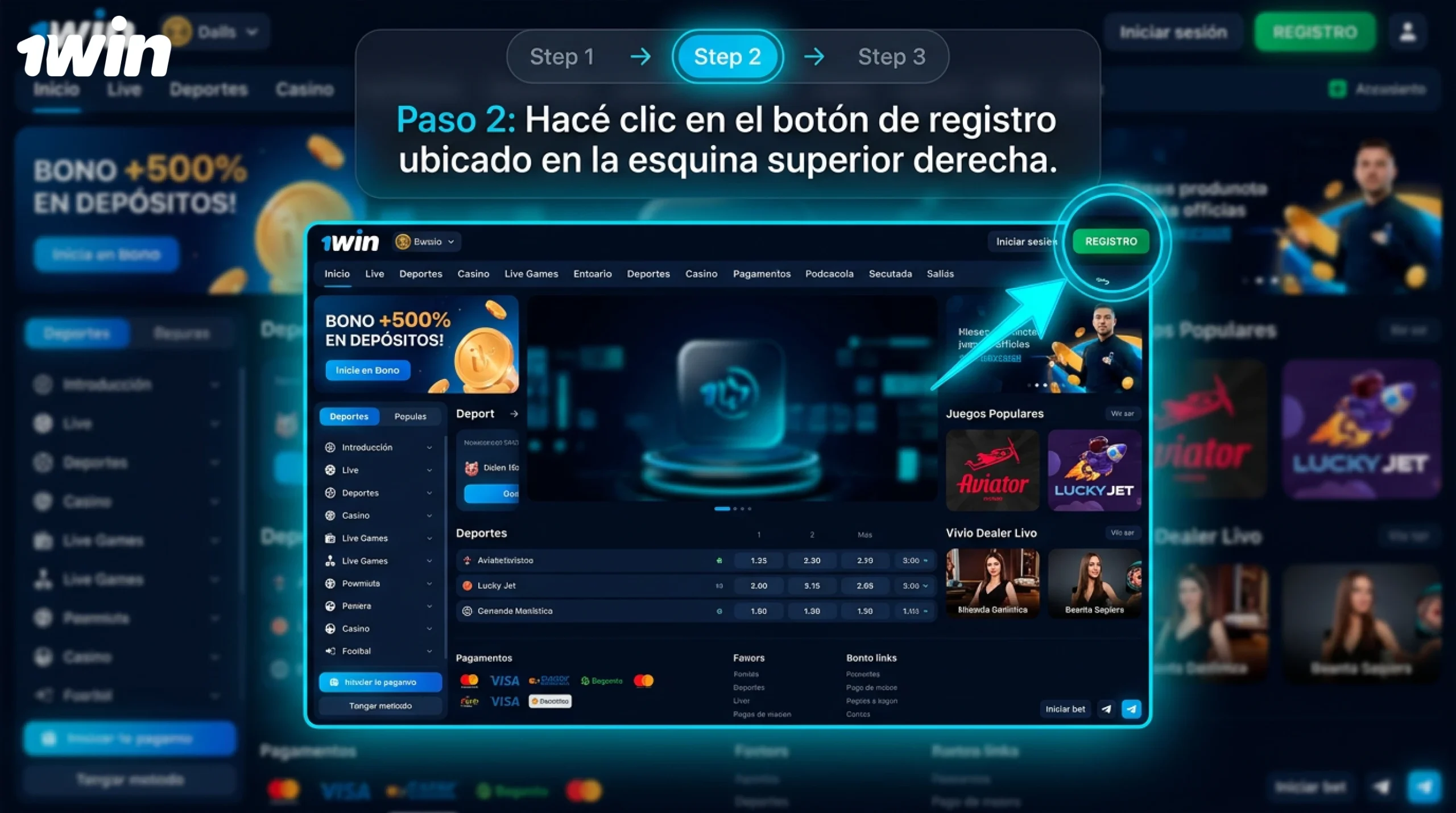 Haga clic en el botón de registro en el sitio web de 1win
