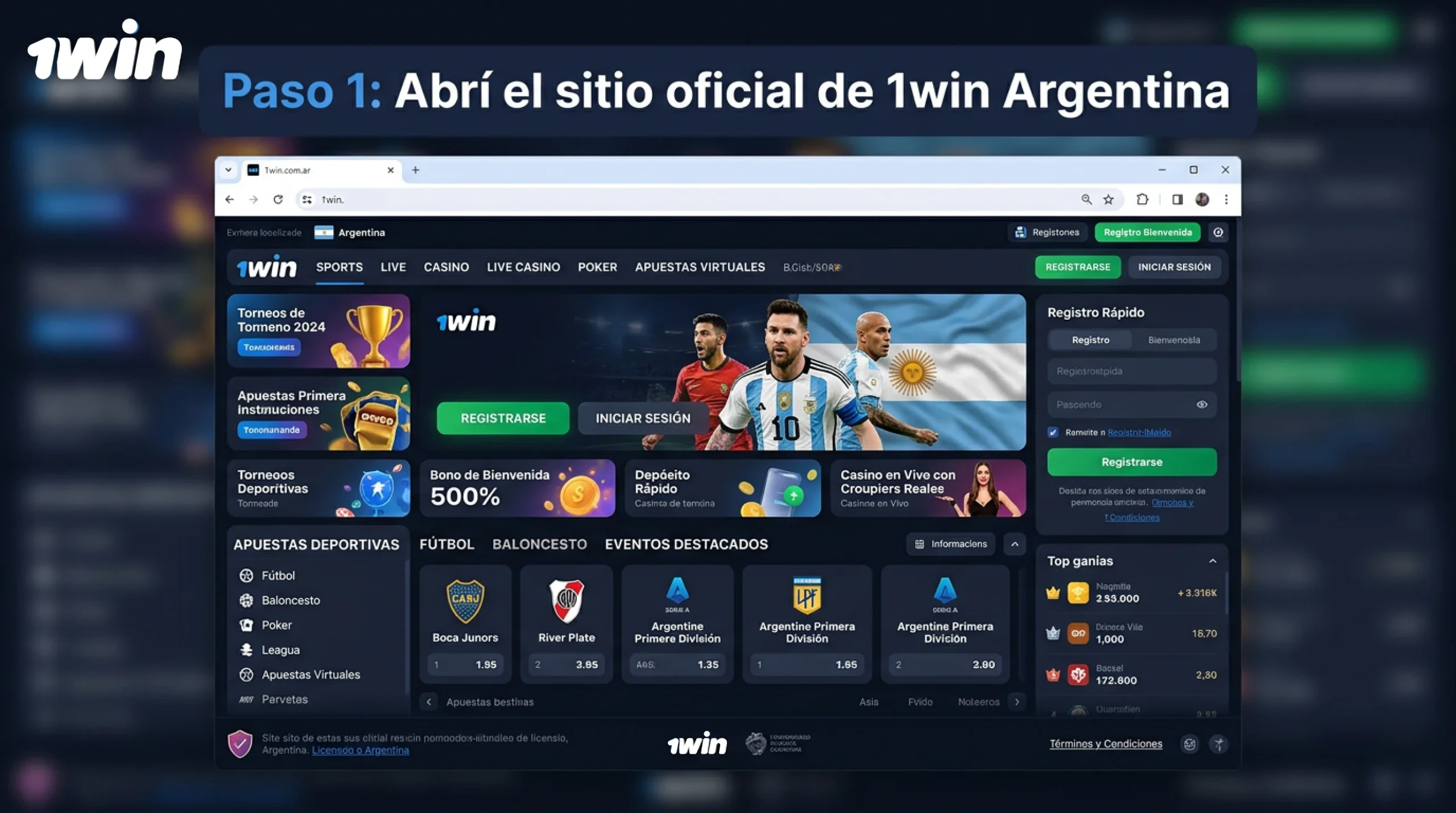 Abre la página web oficial de 1win