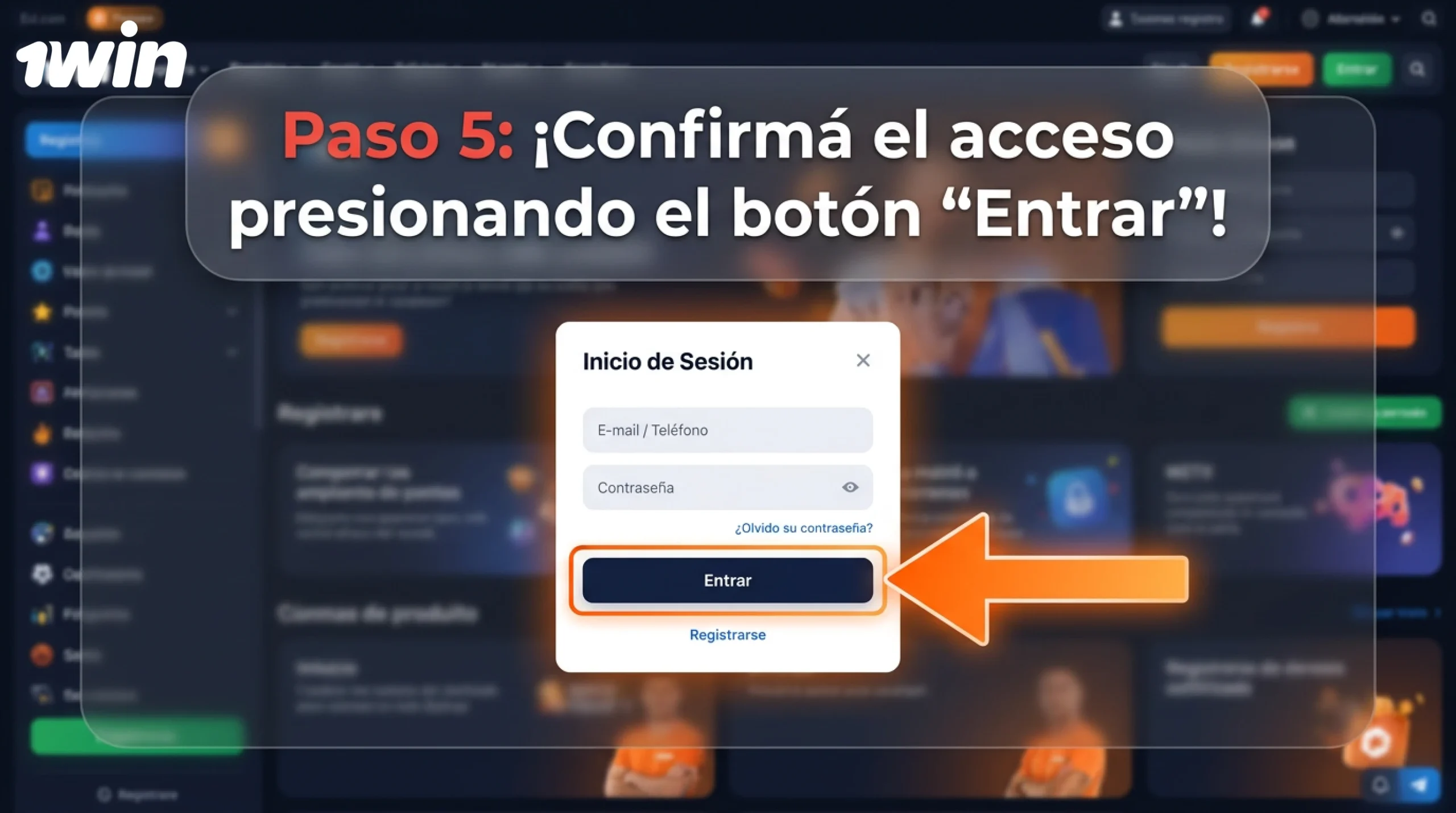 Confirma el acceso al sitio web de 1win pulsando el botón «Entrar».